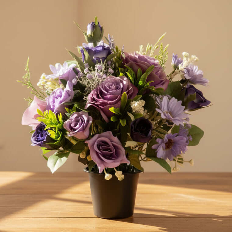Luxury artificial lilac grave pot memorial flowers